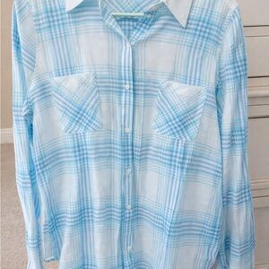 Lilly Pulitzer Blue Plaid Button Down Blouse - Size Small - Lightweight